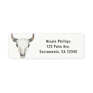Etiqueta Convite de festa personalizado crânio de vaca Boho