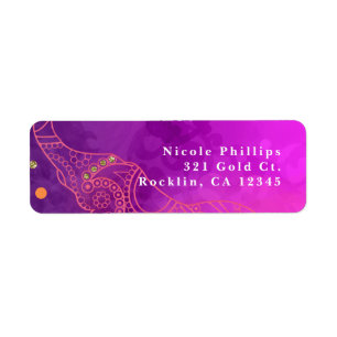 Etiqueta Convite Elefante Roxo Rosa Laranja & Dourado