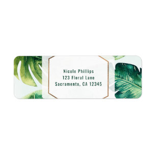 Etiqueta Convite Elegante Branco Folhas Tropicais Verdes