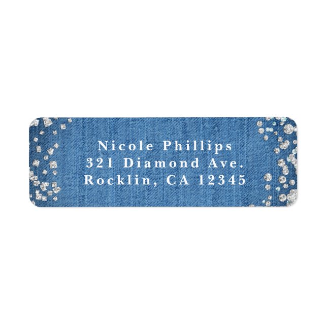 Etiqueta Convite Glam Denim & Diamonds com Brilhos Espalhad (Frente)