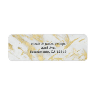 Etiqueta Convite Glam Moderno Mármore Dourado e Branco Eleg