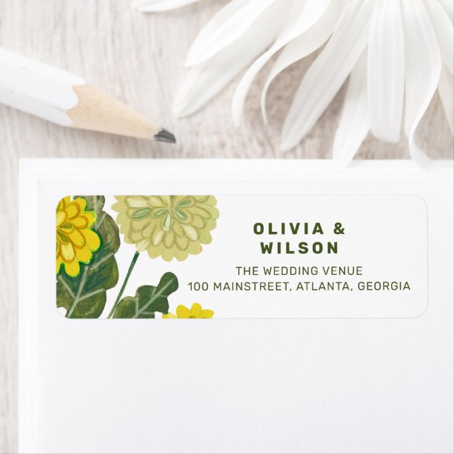 Etiqueta Convite para casamento verde e amarelo floral mode (Insitu)