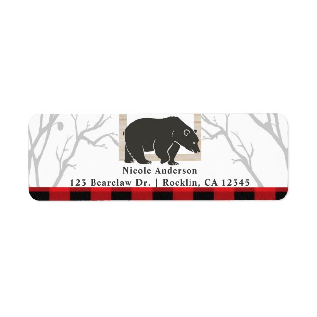 Etiqueta Convite para o Casamento Rustic Bear & Red Plaid W (Frente)
