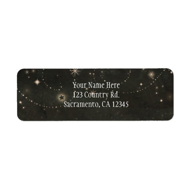 Etiqueta Convite Redemoinho Céu Estrelado Escuro Celestial  (Frente)