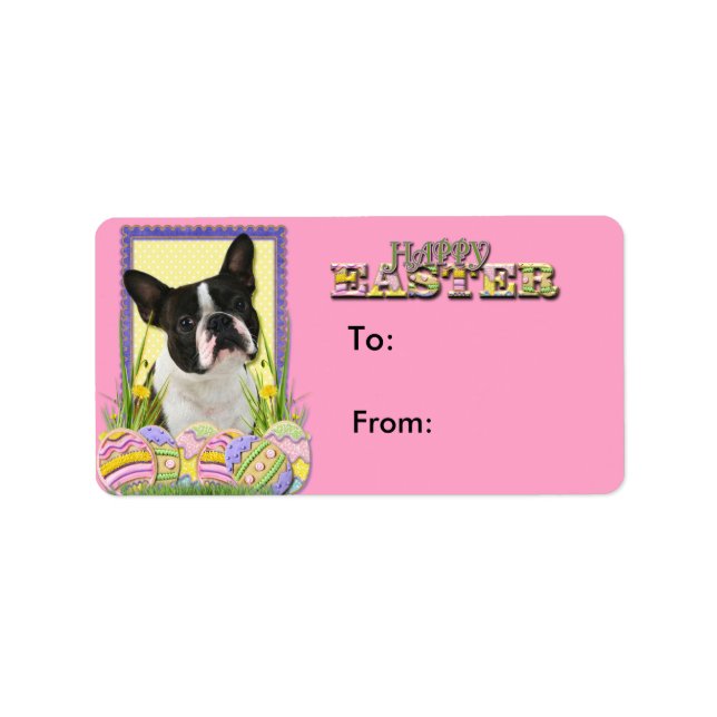 Etiqueta Cookies de Ovos de Páscoa - Boston Terrier (Frente)