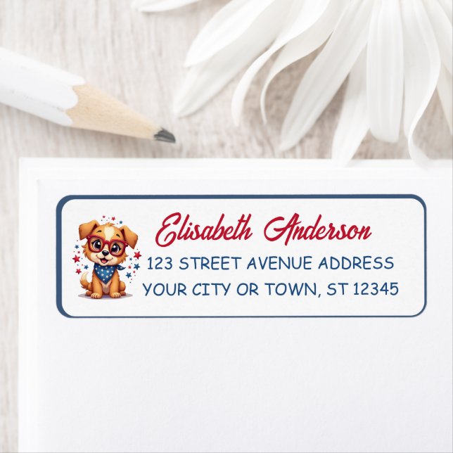 Etiqueta Cool Little Patriotic Dog Birthday (Insitu)