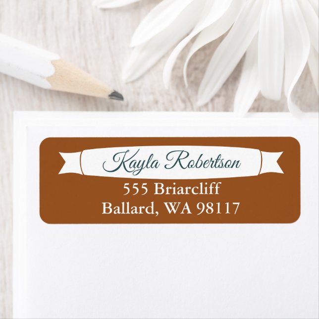 Etiqueta Copper & Teal Green Address Label with Banner (Insitu)