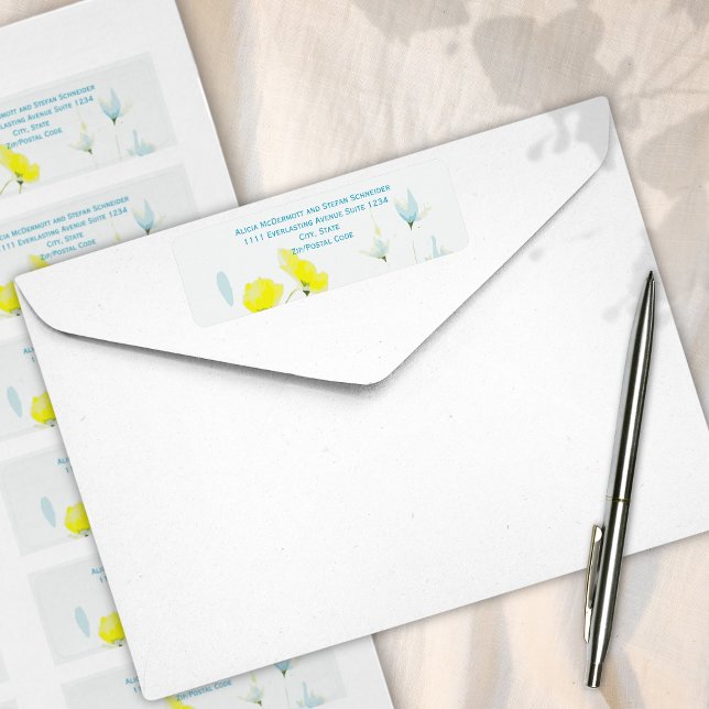 Etiqueta Cópulas Amarelas Rústicas Simples Azuis Aquarela (Criador carregado)