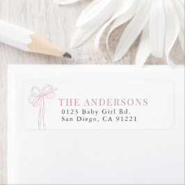Etiqueta Coquette Long Pink Bow Ribbon Return Address