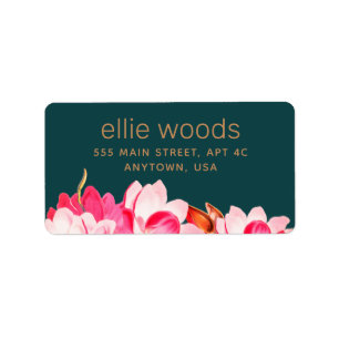 Etiqueta Cor d'água rosa Magnolia Floral Endereço Teal Flor