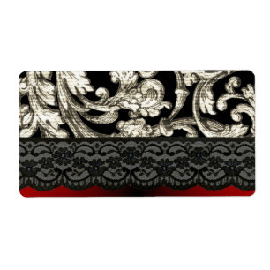 Etiqueta Cor damasco floral preto e vermelho