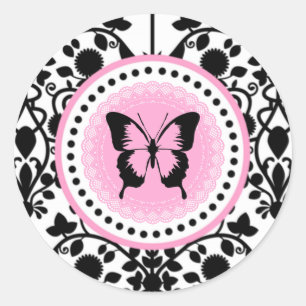Etiqueta cor-de-rosa e preta da borboleta
