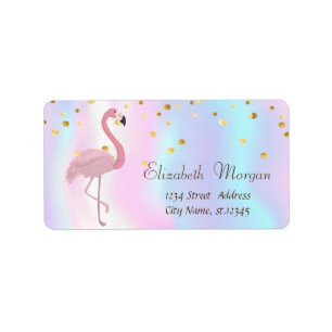 Etiqueta Cor de rosa Flamingo Holográfico Gold Foil Confet