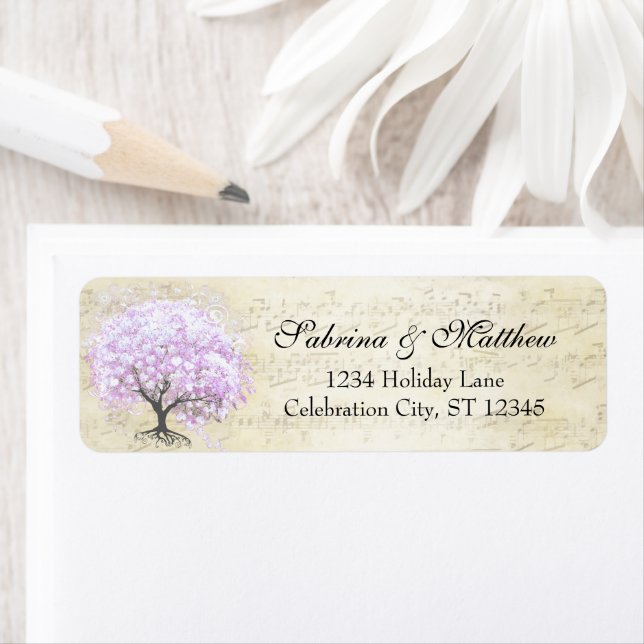 Etiqueta Coração Medieval Folha Lavanda Árvore Amor Pássaro (Insitu)