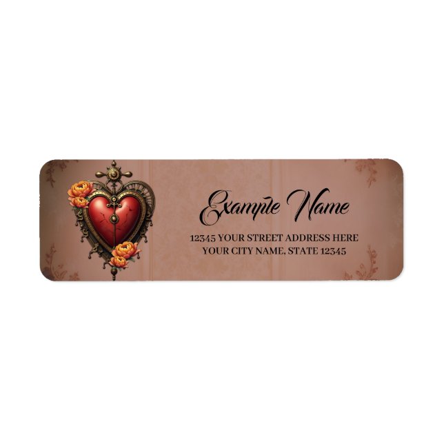 Etiqueta Coração Steampunk com Flores. (Frente)