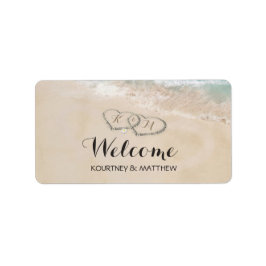 Etiqueta Corações de Praia Tropicais em Areia