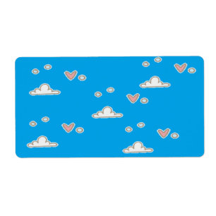 Etiqueta Corações e nuvens em azul