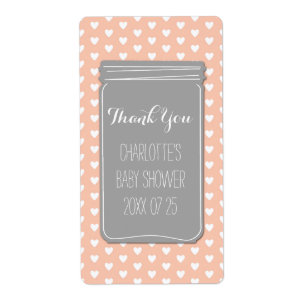 Etiqueta Coral Cinza Hearts Mason Jar Chá de fraldas Favor