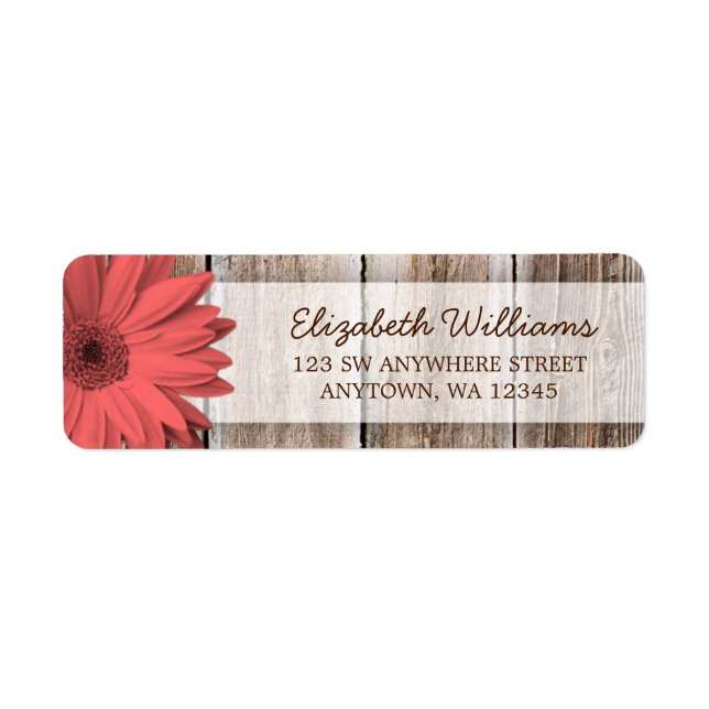 Etiqueta Coral Daisy Rustic Barn Wood (Frente)