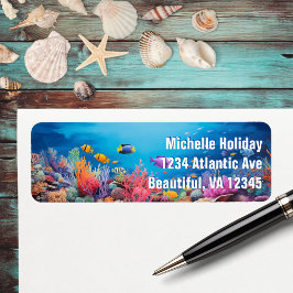 Etiqueta Coral Reef Tropical Fish Beach Address