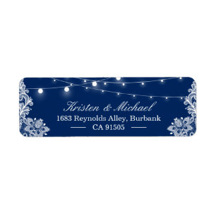 Etiqueta Corda Elegante Luzes brancas Marinho azul de renda