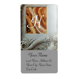 Etiqueta CORNUCOPIA MONOGRAM, cinza negra e branca, castanh