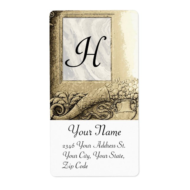 Etiqueta CORNUCOPIA MONOGRAM, cinzas pretas e brancas (Frente)