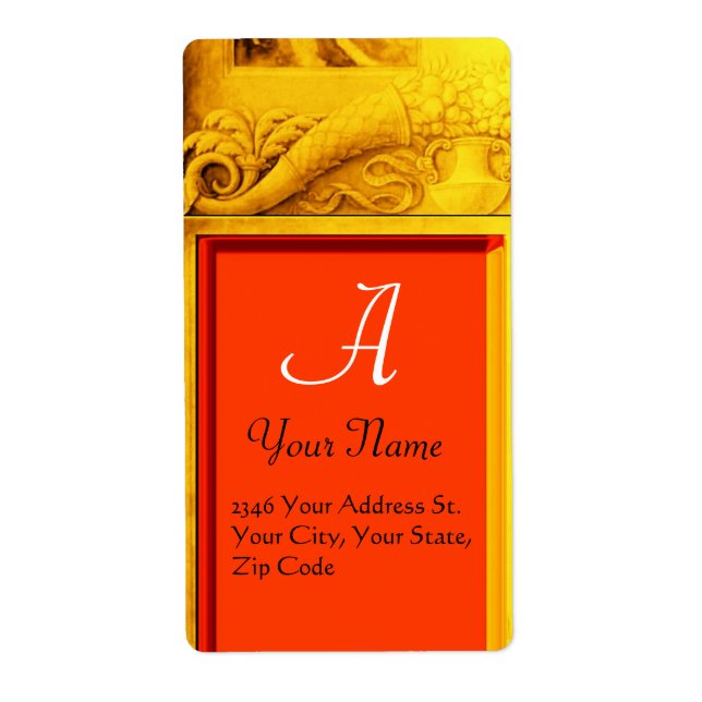 Etiqueta CORNUCOPIA MONOGRAMA, laranja amarelo vivo (Frente)