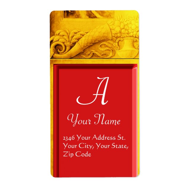 Etiqueta CORNUCOPIA MONOGRAMA, vermelho amarelo vivo (Frente)