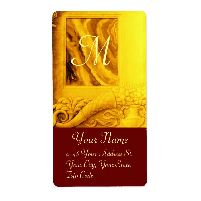 Etiqueta CORNUCOPIA MONOGRAMA, vermelho amarelo vivo (Frente)