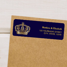 Etiqueta Coroa de casamento azul elegante dourada