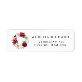 Etiqueta Coroa de Flores de Outono em Aquarela Boho Burgund