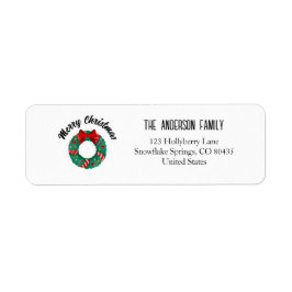 Etiqueta Coroa de Natal com Laço Vermelho Luzes Nome Person