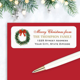 Etiqueta Coroa de Natal em Aquarela Endereço da Família Fel