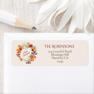 Etiqueta Coroa Floral de Ação de Graças Feliz Personalizáve