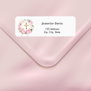 Etiqueta Coroa floral rosa endereço de devolução cruz