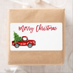 Etiqueta Correio de Natal de Caminhão Vermelho Vintage com