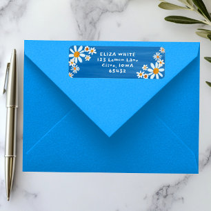 Etiqueta Cortar Daisies Gouache Endereço de Retorno Azul Pe