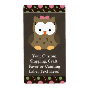 Etiqueta Coruja bonito do bebé com arco cor-de-rosa