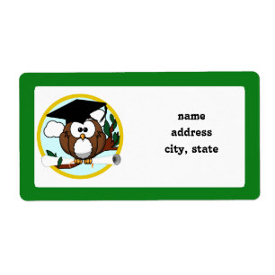 Etiqueta Coruja de Graduação com Boné e Diploma - Verde 