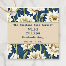 Etiqueta cosmética de sabão floral de cor azul-vin