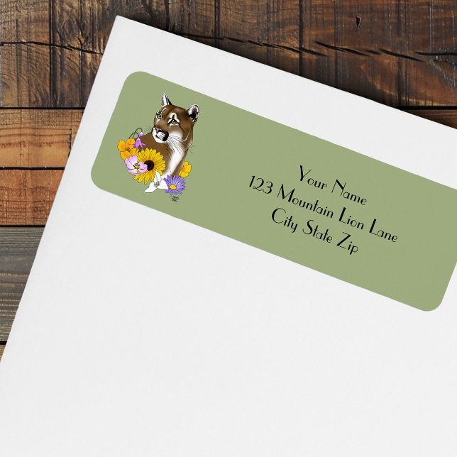 Etiqueta Cougar Mountain Lion Puma Flores (Criador carregado)