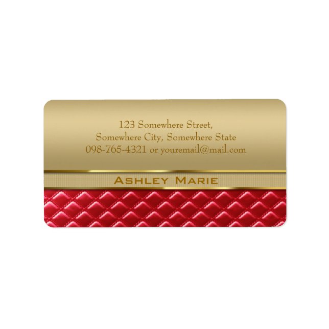 Etiqueta Couro Vermelho Quilado Dourado Metálico Faux Elega (Frente)