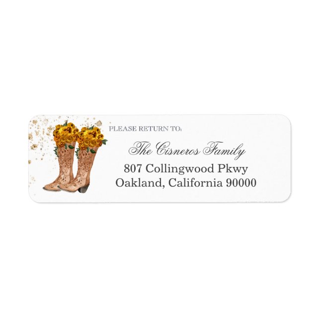Etiqueta Cowboy Boots Yellow Roses Rustic Endereço de Devol (Frente)