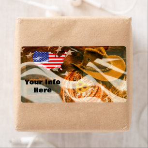 Etiqueta Cowboy Hat Flag Sunrays