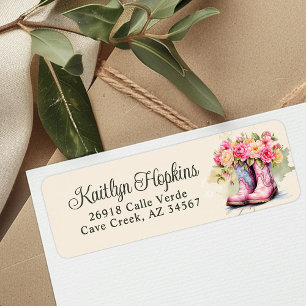 Etiqueta Cowgirl Boots with Flowers Return Address Labels