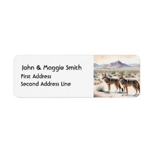 Etiqueta Coyote Casal Desert Landscape Watercolor Art