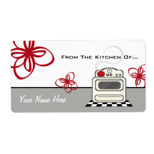 Etiqueta Cozinha vermelha do fogão retro da cozinha de…