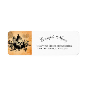 Etiqueta Crânio incrível com asas e corvos