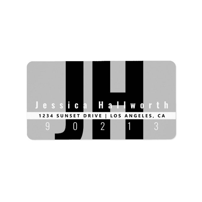 Etiqueta Creative Unique Moderno | Cinza branca negra (Frente)